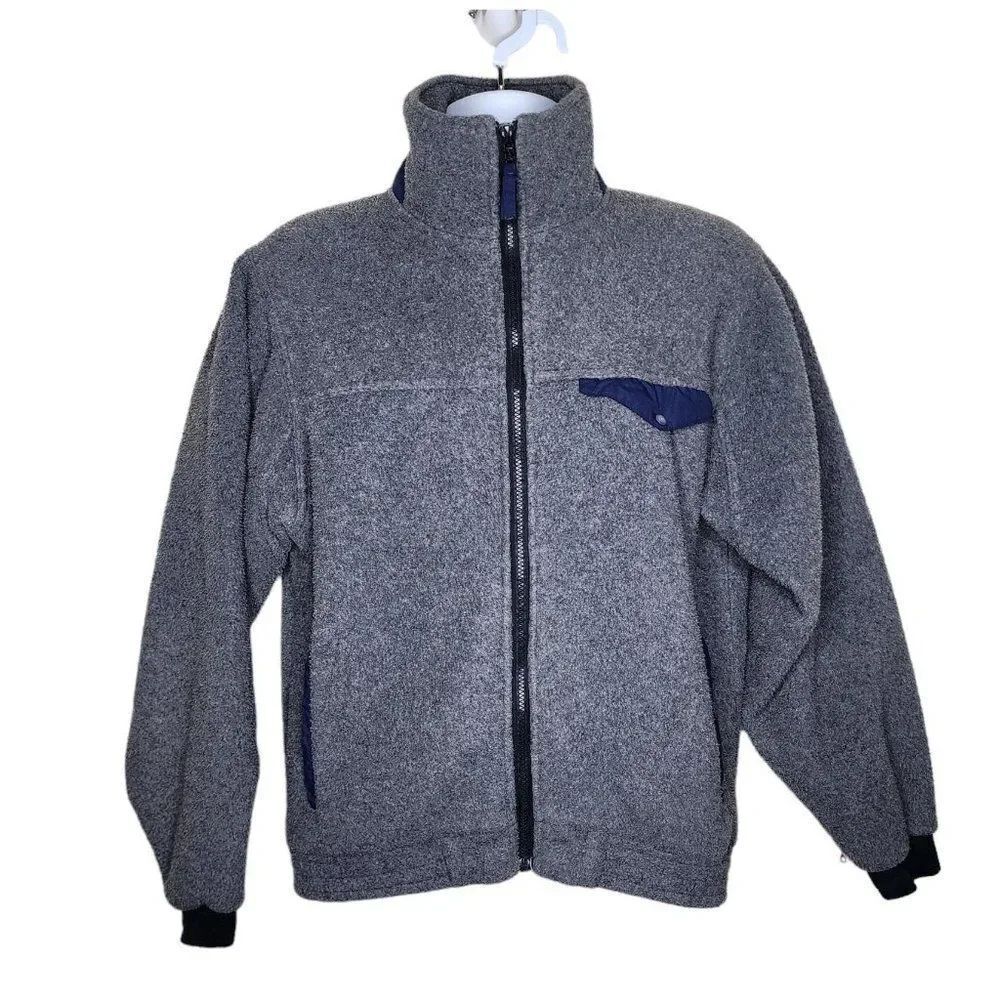 Vintage 80s 90s LL Bean Full Zip Fleece Jacket Mens Size M Gray Blue Synchilla
